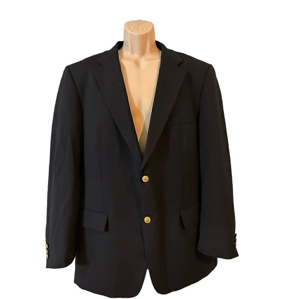 Alan Flusser Wool 2 Gold Button Blazer 44L Blue